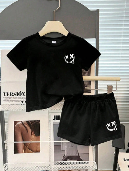 Baby Boy Letter Print Short Sleeve T-Shirt And Shorts
