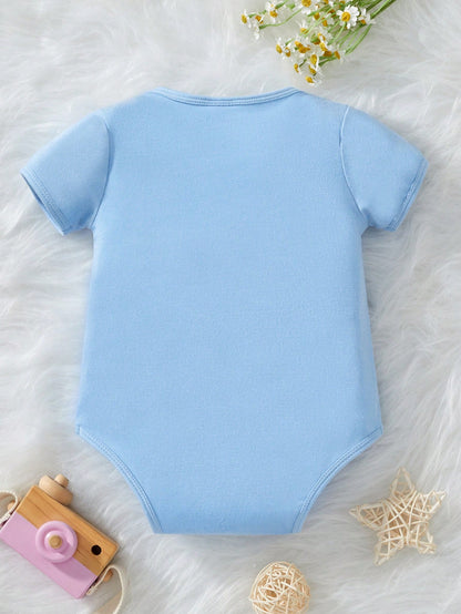 Baby Boy Slogan & Phone Design Printed Short Sleeve Bodysuit
