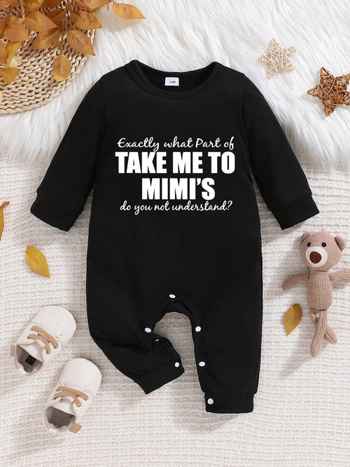 Baby Boy Slogan Print Crew Neck Long Sleeve Casual Jumpsuit