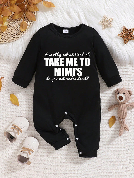 Baby Boy Slogan Print Crew Neck Long Sleeve Casual Jumpsuit