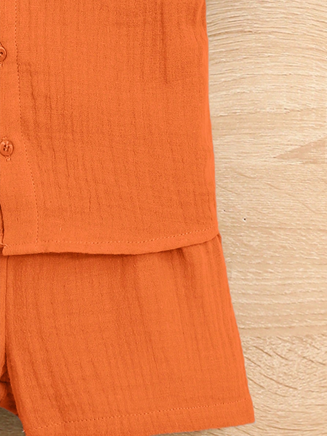 Baby Boy Solid Color Short Sleeve Shirt And Shorts 2 Pieces Outfit, Fashionable For Summer