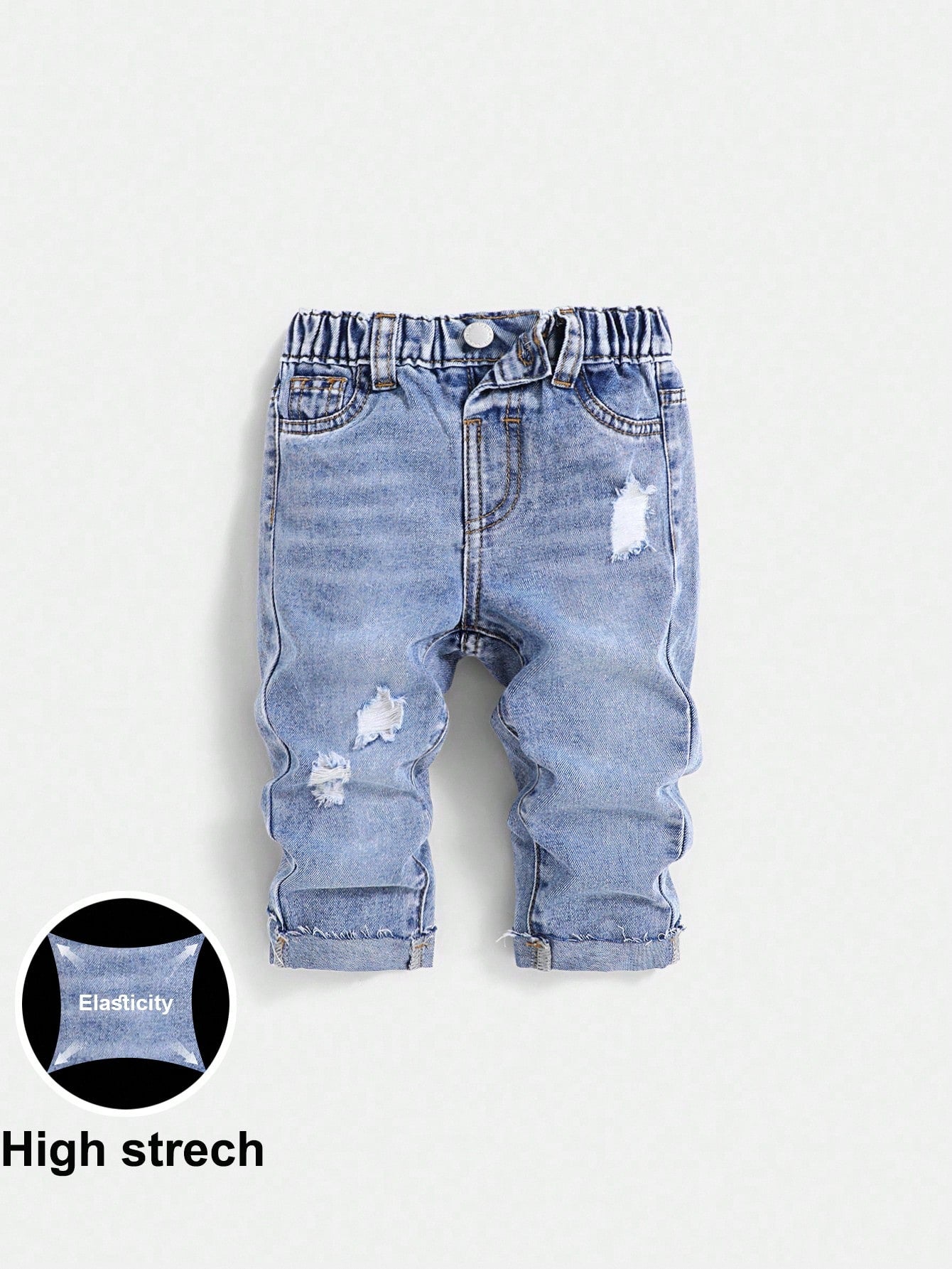 Baby Boy Spring/Summer Lightweight Comfortable Distressed Soft Denim Pants With Wash Effect