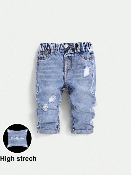 Baby Boy Spring/Summer Lightweight Comfortable Distressed Soft Denim Pants With Wash Effect