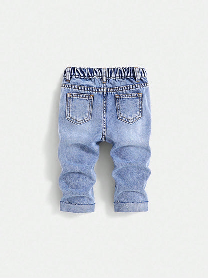 Baby Boy Spring/Summer Lightweight Comfortable Distressed Soft Denim Pants With Wash Effect