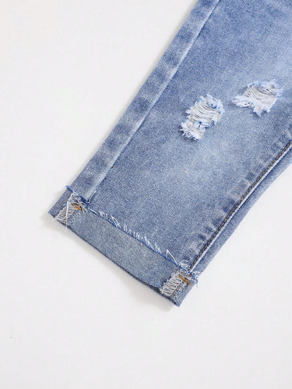 Baby Boy Spring/Summer Lightweight Comfortable Distressed Soft Denim Pants With Wash Effect