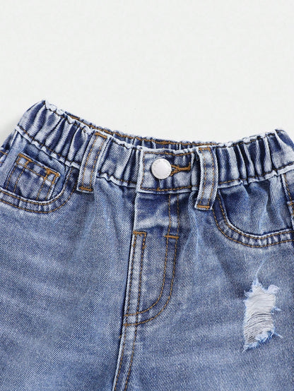 Baby Boy Spring/Summer Lightweight Comfortable Distressed Soft Denim Pants With Wash Effect