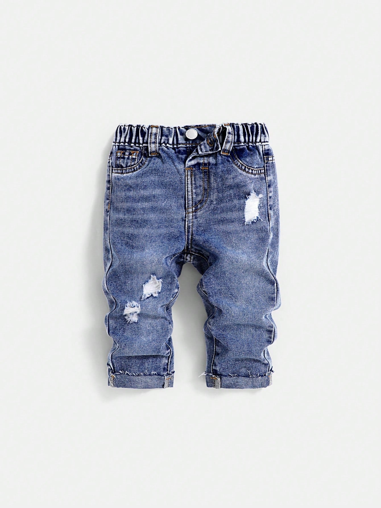 Baby Boy Spring/Summer Lightweight Comfortable Distressed Soft Denim Pants With Wash Effect