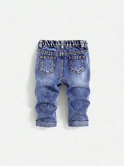 Baby Boy Spring/Summer Lightweight Comfortable Distressed Soft Denim Pants With Wash Effect