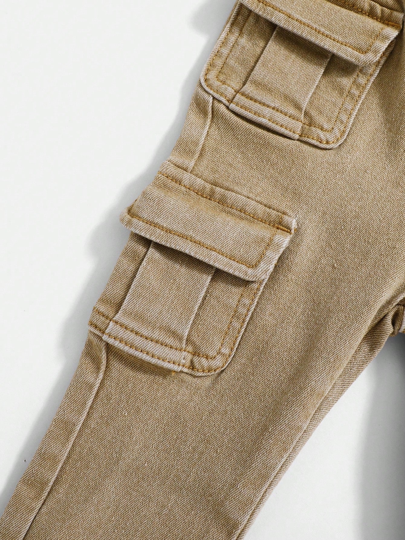 Baby Boy Street Cool Multiple Pockets High Stretch Khaki Denim Cargo Pants,Casual And Fashion Fall/Winter Clothes