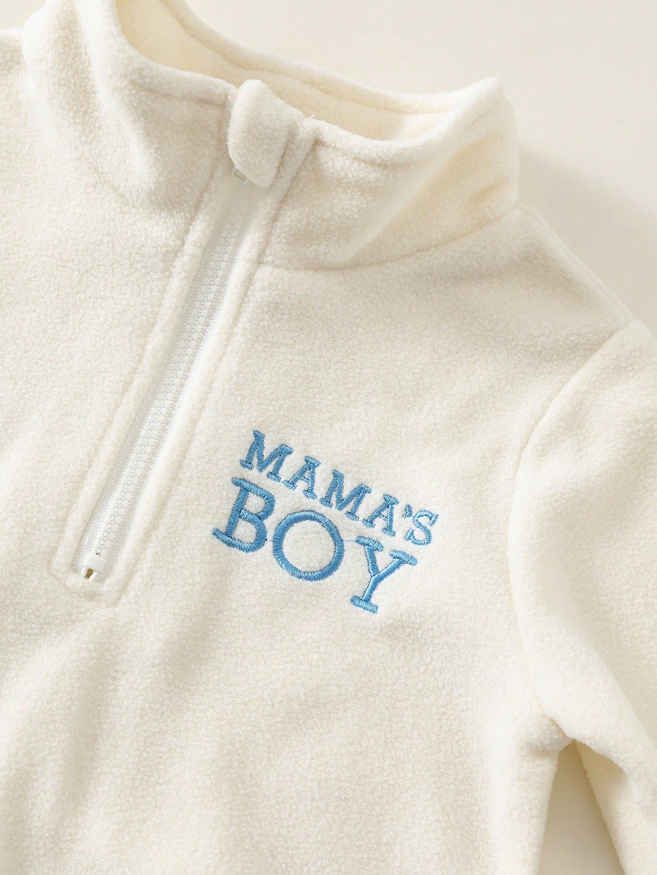 Baby Boy, Toddler Autumn/Winter Thermal Lined Thick Casual Cute Stand Collar Half-Zip Fleece Sweatshirt And Denim Pants Set, Baby Tracksuit, Baby Winter Clothes, Outfit Sets