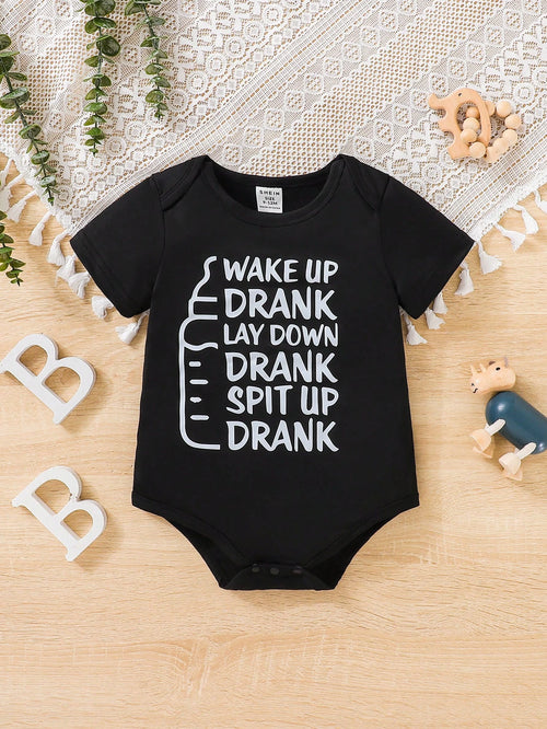 Baby Boys Casual Everyday Versatile Cute & Fun Slogan Print Soft Comfortable Knit Bodysuit  Suitable For Wear And Outdoor Activities  Spring/Summer
