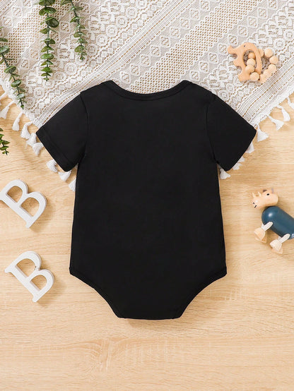 Baby Boys Casual Everyday Versatile Cute & Fun Slogan Print Soft Comfortable Knit Bodysuit  Suitable For Wear And Outdoor Activities  Spring/Summer