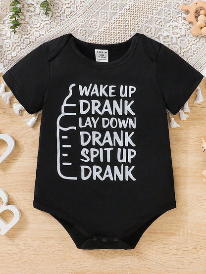 Baby Boys Casual Everyday Versatile Cute & Fun Slogan Print Soft Comfortable Knit Bodysuit  Suitable For Wear And Outdoor Activities  Spring/Summer