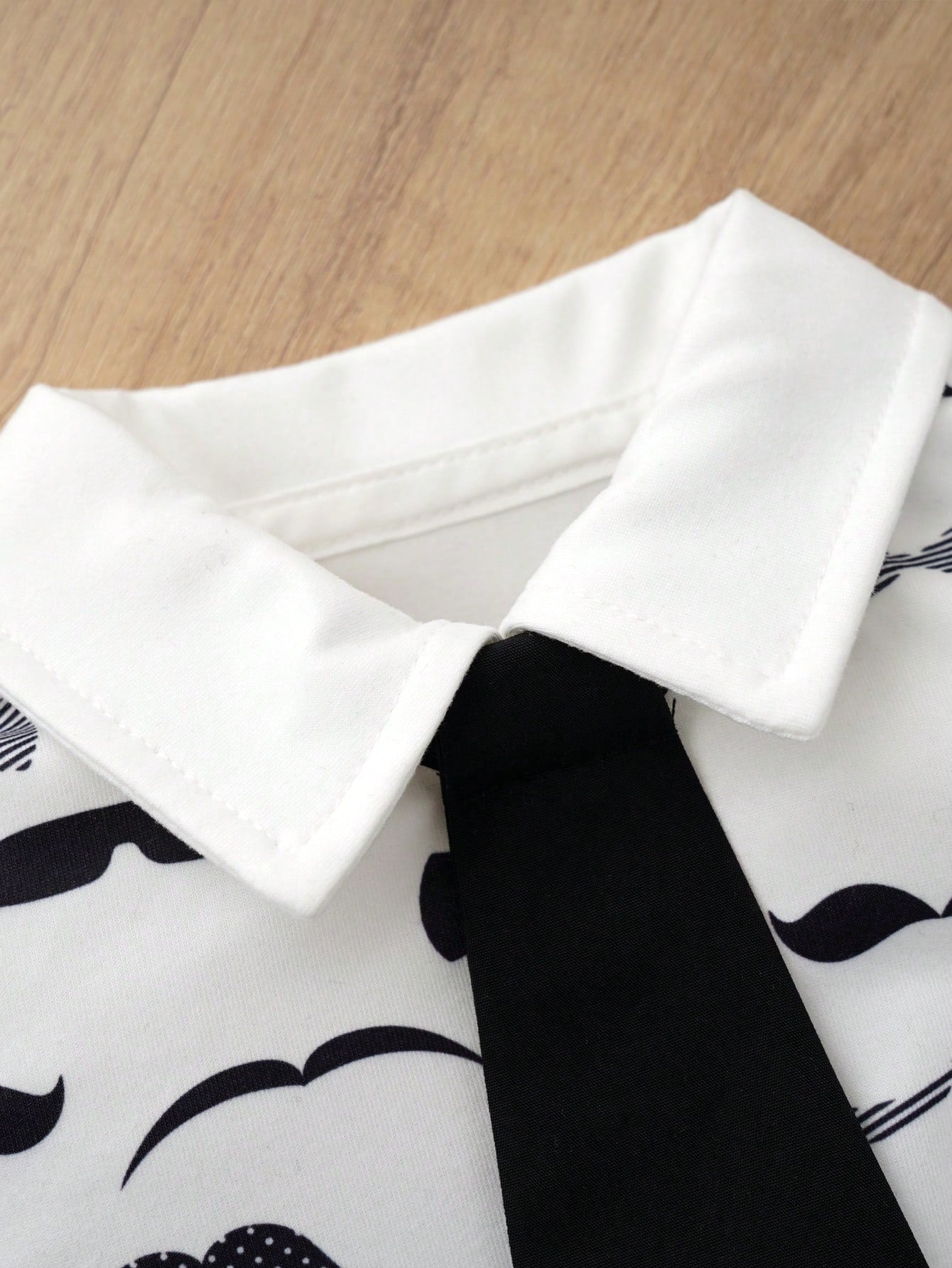 Baby Gentleman Outfit Mustache Print Short Sleeve Shirt With Tie, Formal Suit Set For Infant Boys, Newborn/1st Birthday Gift