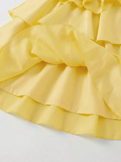 Baby Girl Cute & Elegant Yellow Ruffle Stereo Floral Sleeveless Dress Spring Elegant Dress