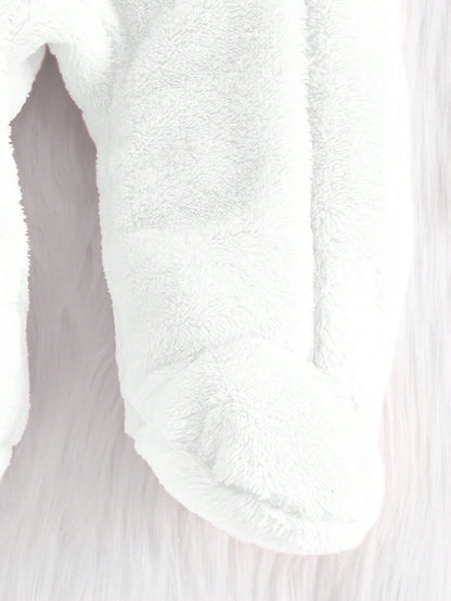 Baby Girl Fluffy Ear Pocket Hooded Long Sleeve Pajama Romper, Warm & Soft Comfortable Elegant Simple Pink Jumpsuit Loungewear