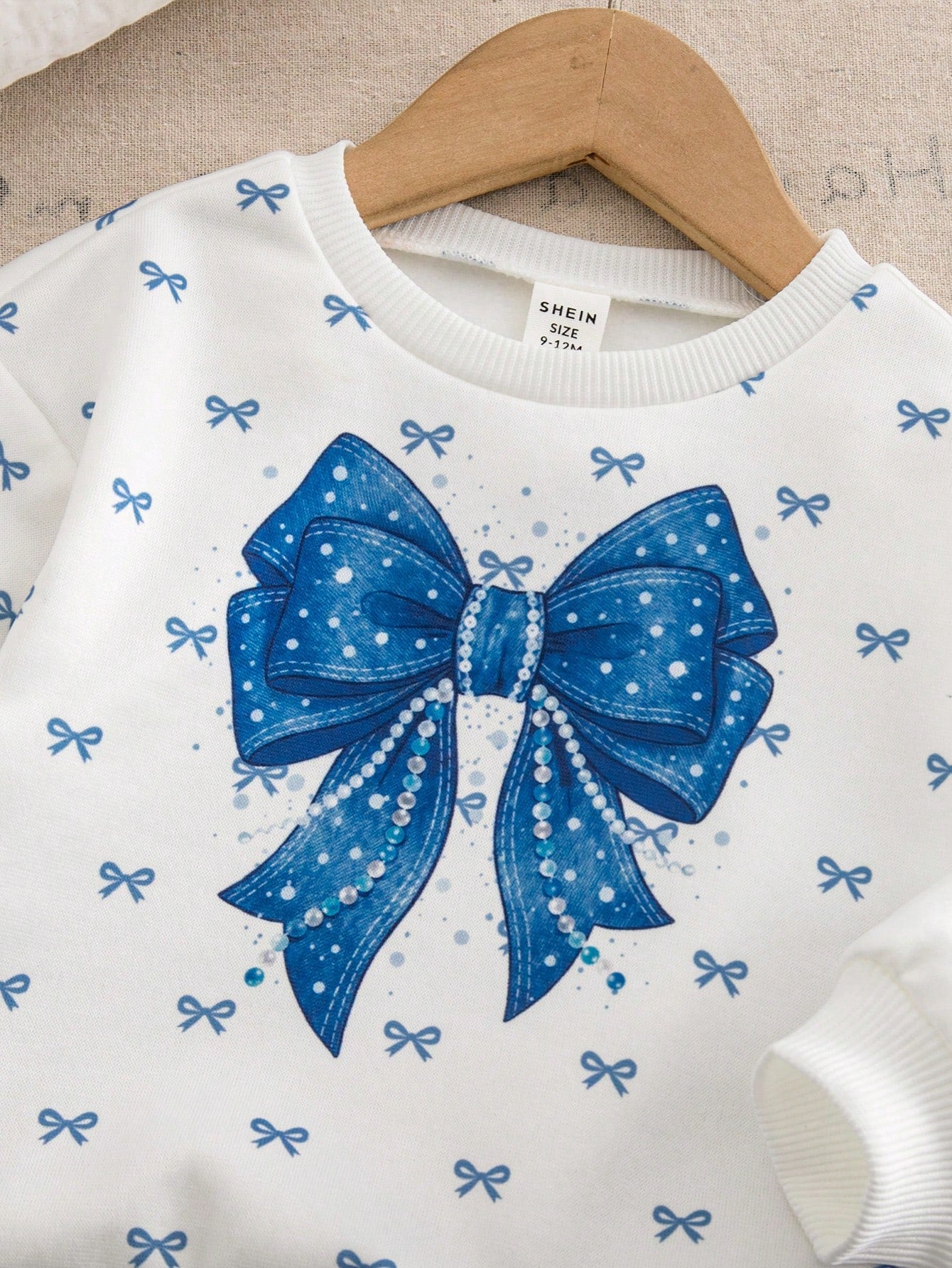 Baby Girl Knitted Round Neck Fitted Bow Pattern Sweatshirt And Flared Long Pants 2 Pieces Set