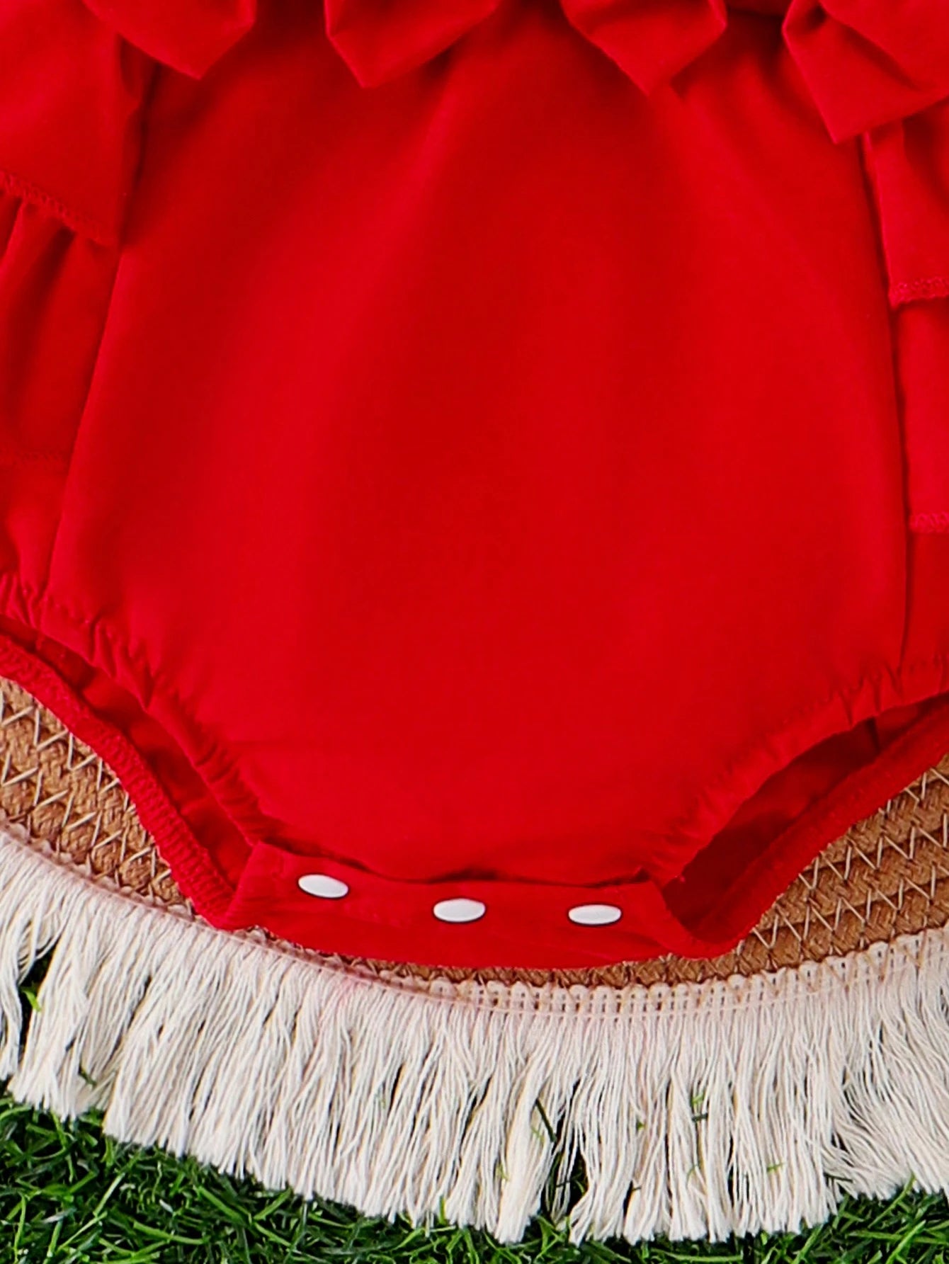 Baby Girl Strawberry Embroidered Ruffle Trim Spliced Bodysuit With Headband