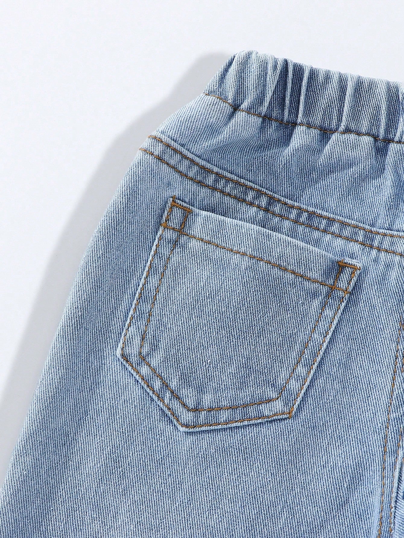 Baby Girls Jeans Light Blue And White Autumn Cute Back-To-School Classic Washed Denim Straight Leg Distressed Bow Design High Elastic Waist