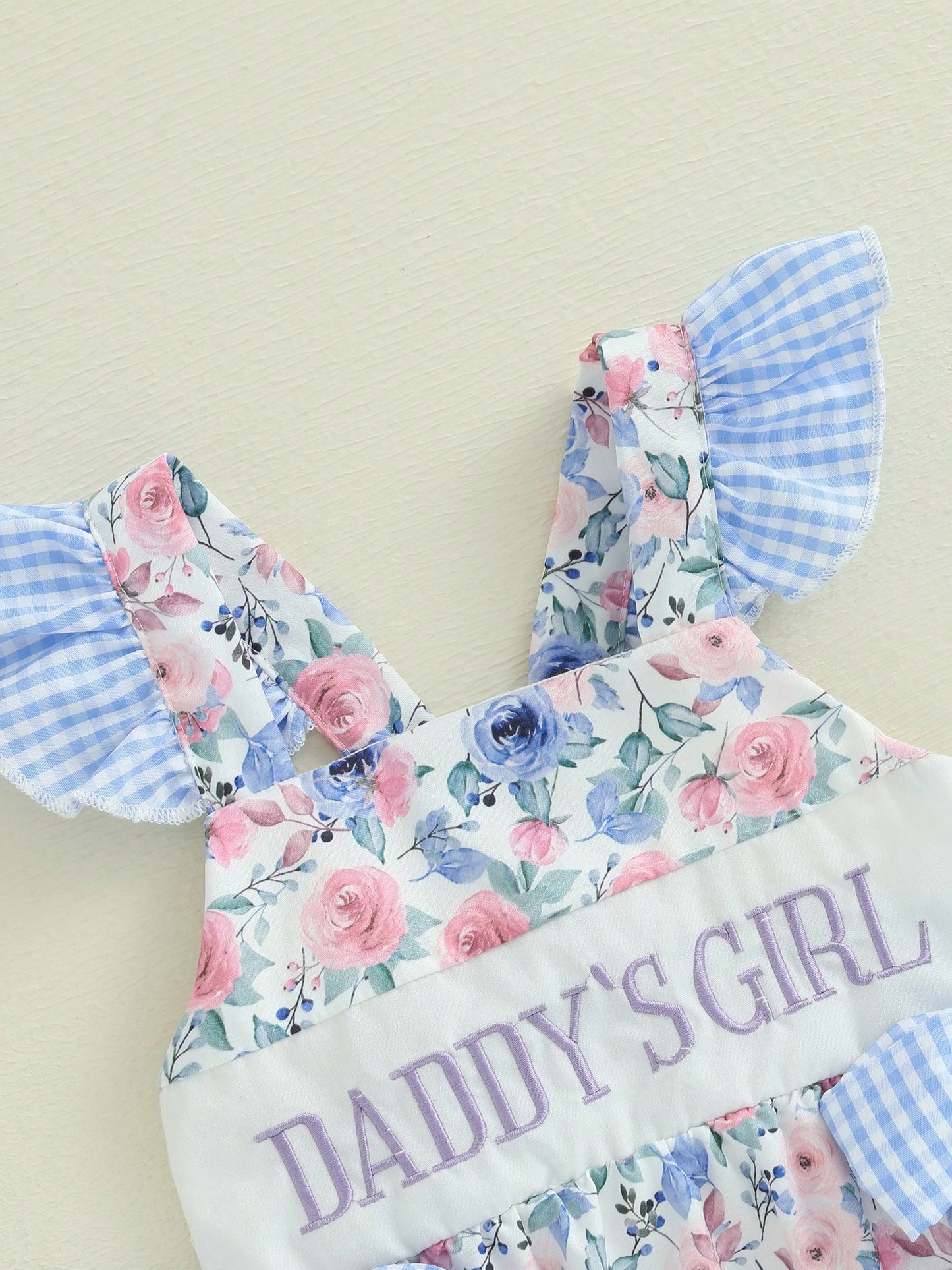 Baby Girls Romper Fly Sleeve Flower Print Embroidery Letters Bow Infant Bodysuit Summer Clothes