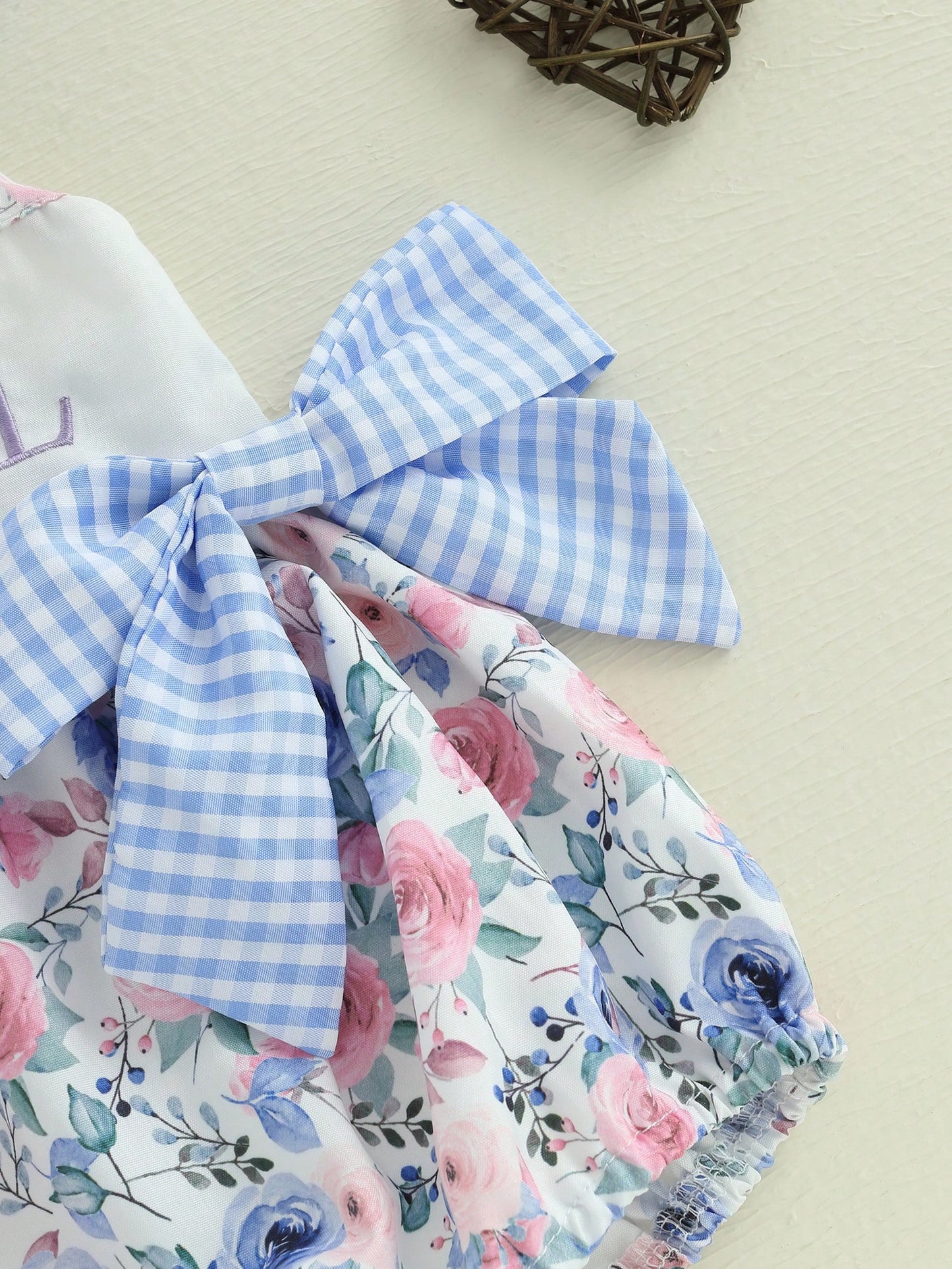 Baby Girls Romper Fly Sleeve Flower Print Embroidery Letters Bow Infant Bodysuit Summer Clothes