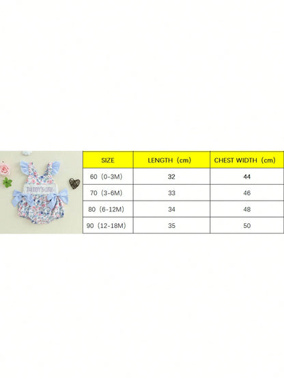 Baby Girls Romper Fly Sleeve Flower Print Embroidery Letters Bow Infant Bodysuit Summer Clothes