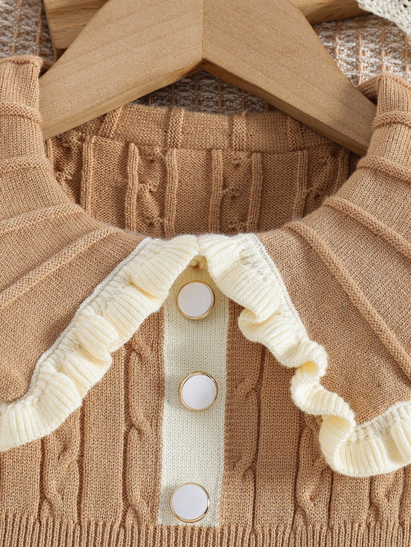 Baby Girls Ruffled Collar Floral Knitted Sweater Dress, Soft & Versatile Long Sleeve Princess Style Pullover Suitable For Autumn/Winter Holidays