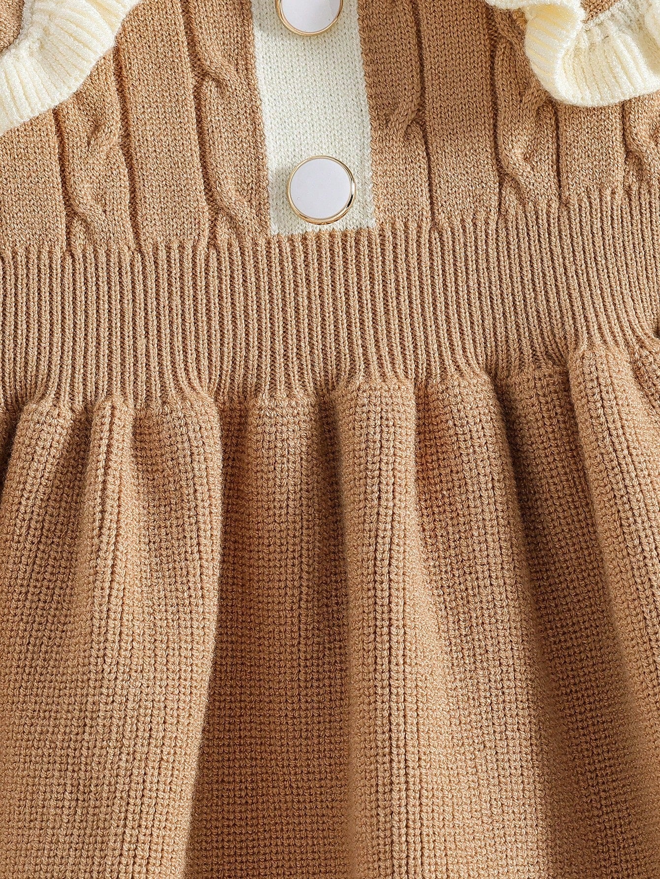 Baby Girls Ruffled Collar Floral Knitted Sweater Dress, Soft & Versatile Long Sleeve Princess Style Pullover Suitable For Autumn/Winter Holidays