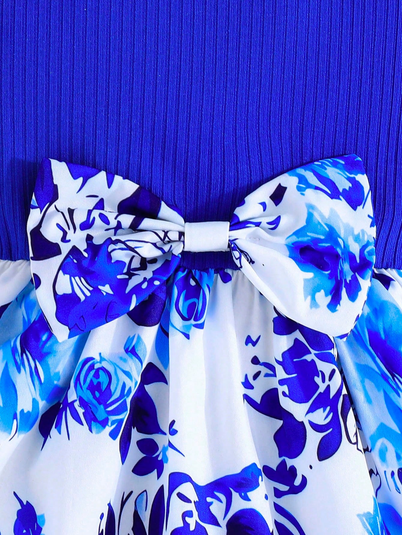 Baby Girls' Summer Cap Sleeve Printed Patchwork Dress, Toddler Casual Bow Tie Vacation Versatile Dress