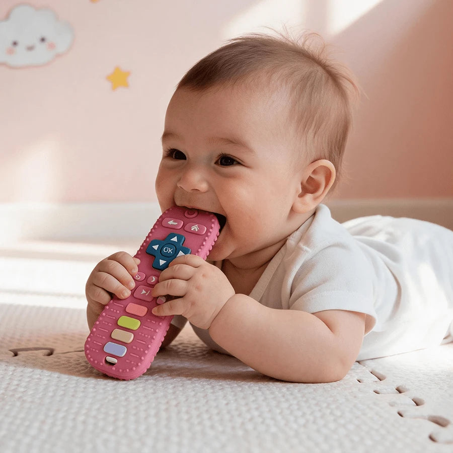 Baby Silicone Teether For 0+ Months Babies, Remote Control Shape Teething Toy, Soft Chew Toy For Gum Relief, Sensory, Grasp Training & Bath Play