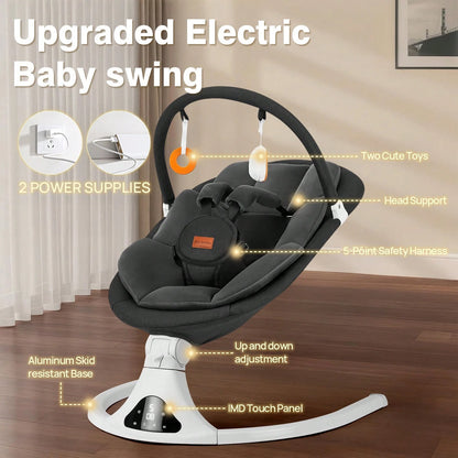 Baby Swings For Infants To Toddler, Electric Baby Swing With Remote, 5 Speeds, Bluetooth & Safety Lock For Newborns Up To 20 Lbs (Black)