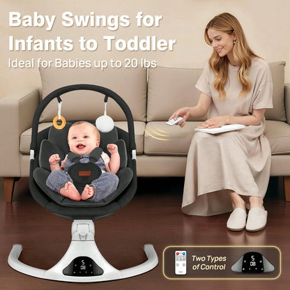 Baby Swings For Infants To Toddler, Electric Baby Swing With Remote, 5 Speeds, Bluetooth & Safety Lock For Newborns Up To 20 Lbs (Black)