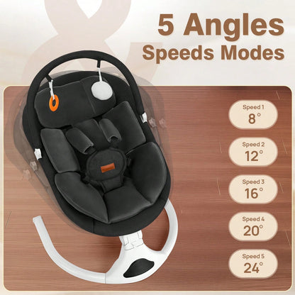 Baby Swings For Infants To Toddler, Electric Baby Swing With Remote, 5 Speeds, Bluetooth & Safety Lock For Newborns Up To 20 Lbs (Black)