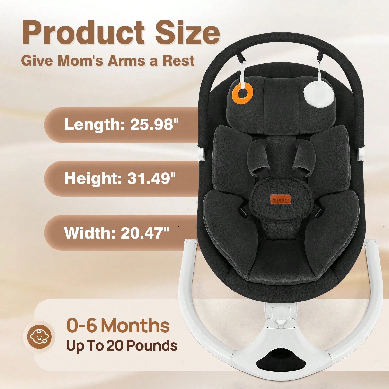 Baby Swings For Infants To Toddler, Electric Baby Swing With Remote, 5 Speeds, Bluetooth & Safety Lock For Newborns Up To 20 Lbs (Black)