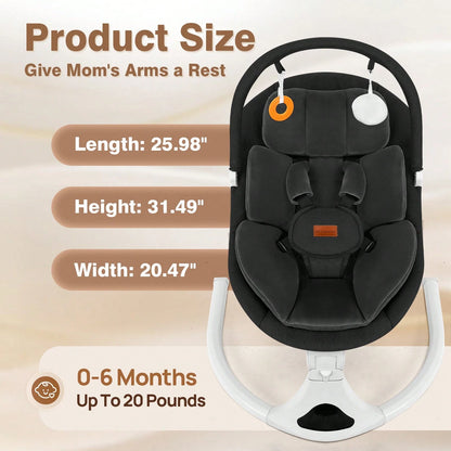 Baby Swings For Infants To Toddler, Electric Baby Swing With Remote, 5 Speeds, Bluetooth & Safety Lock For Newborns Up To 20 Lbs (Black)