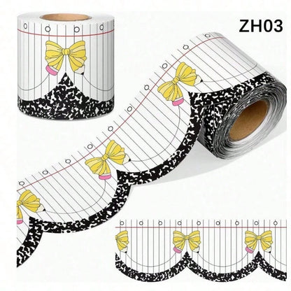"Back-To-School" Scalloped-Edge Bulletin Board Border Roll (1 Roll) – Teacher Supplies; Features A Bow Pattern; Suitable For Decorating Classroom Walls And Doorways, Or For DIY Party Decorations.