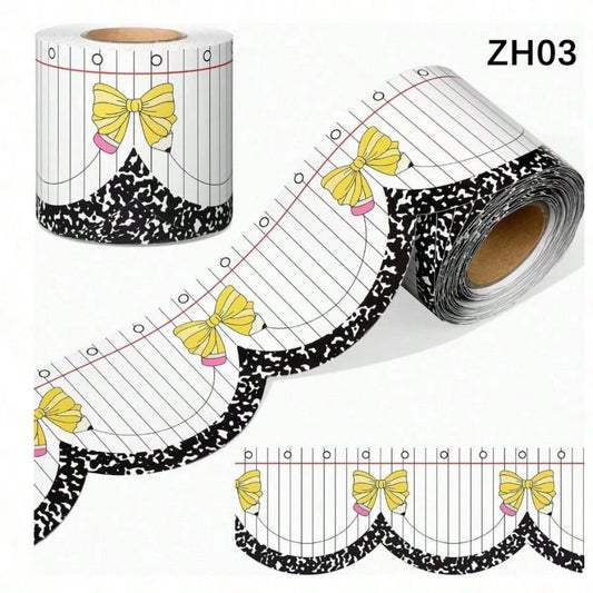 "Back-To-School" Scalloped-Edge Bulletin Board Border Roll (1 Roll) – Teacher Supplies; Features A Bow Pattern; Suitable For Decorating Classroom Walls And Doorways, Or For DIY Party Decorations.