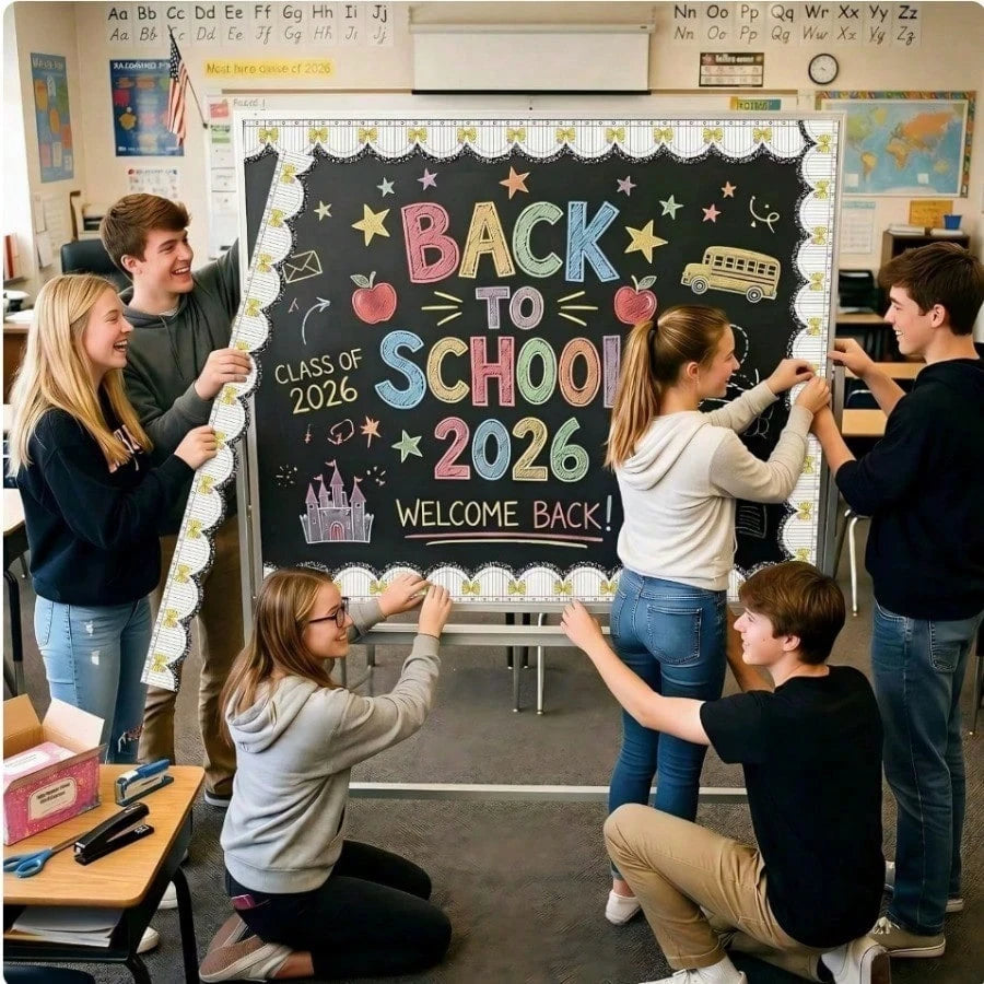 "Back-To-School" Scalloped-Edge Bulletin Board Border Roll (1 Roll) – Teacher Supplies; Features A Bow Pattern; Suitable For Decorating Classroom Walls And Doorways, Or For DIY Party Decorations.
