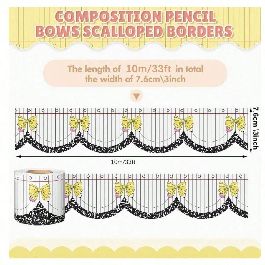 "Back-To-School" Scalloped-Edge Bulletin Board Border Roll (1 Roll) – Teacher Supplies; Features A Bow Pattern; Suitable For Decorating Classroom Walls And Doorways, Or For DIY Party Decorations.