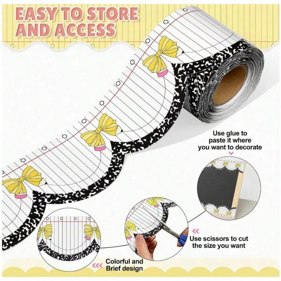 "Back-To-School" Scalloped-Edge Bulletin Board Border Roll (1 Roll) – Teacher Supplies; Features A Bow Pattern; Suitable For Decorating Classroom Walls And Doorways, Or For DIY Party Decorations.