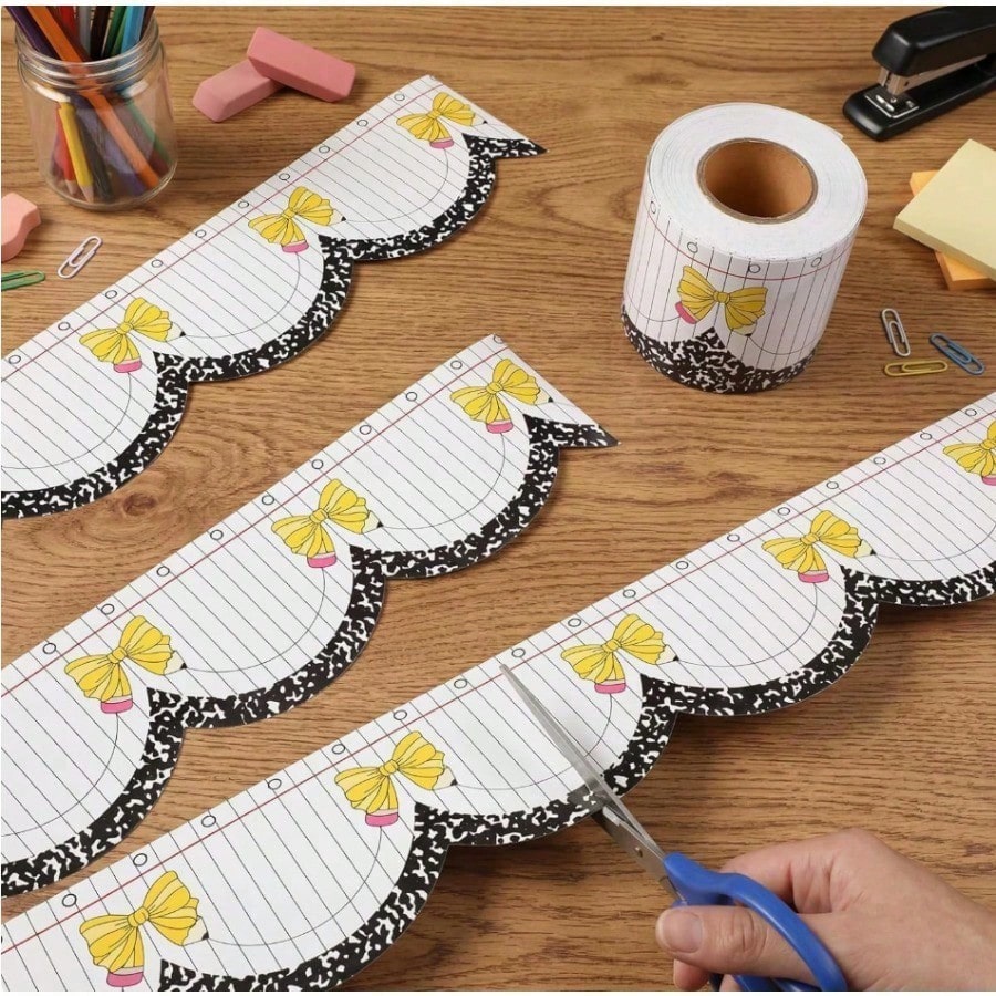 "Back-To-School" Scalloped-Edge Bulletin Board Border Roll (1 Roll) – Teacher Supplies; Features A Bow Pattern; Suitable For Decorating Classroom Walls And Doorways, Or For DIY Party Decorations.