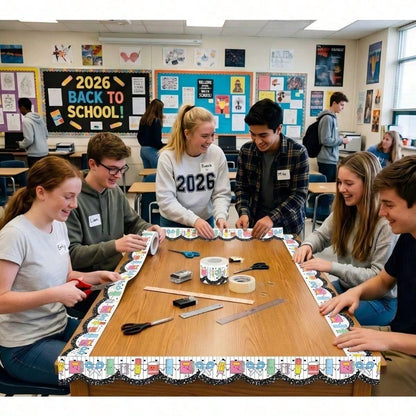 "Back-To-School" Scalloped-Edge Bulletin Board Border Roll (1 Roll) – Teacher Supplies; Features A Bow Pattern; Suitable For Decorating Classroom Walls And Doorways, Or For DIY Party Decorations.