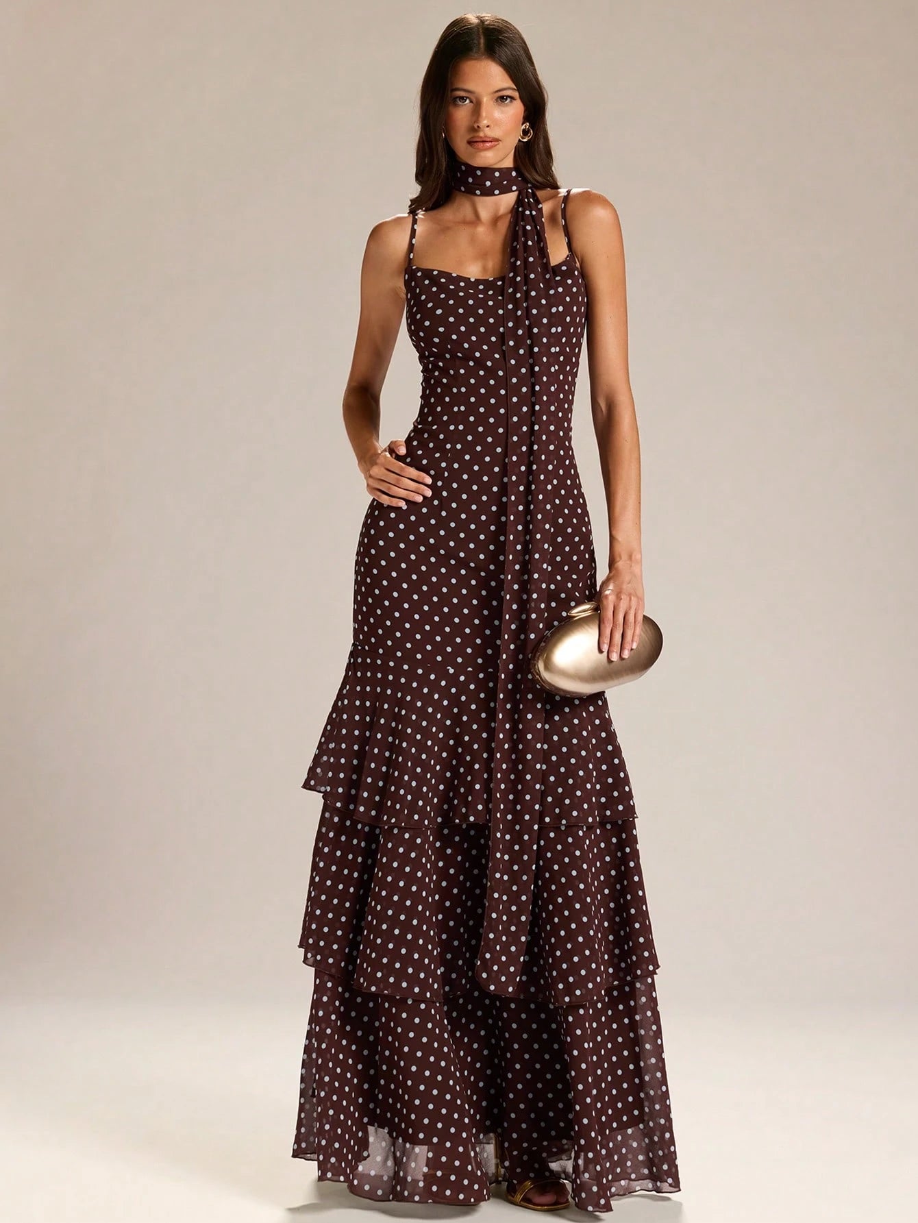 BAE Elegant White Polka Dot Summer Birthday Maxi Dress,Women's Spaghetti Strap Ruffle Hem Fishtail Ball Gown, Vintage Date Night Party Clothing