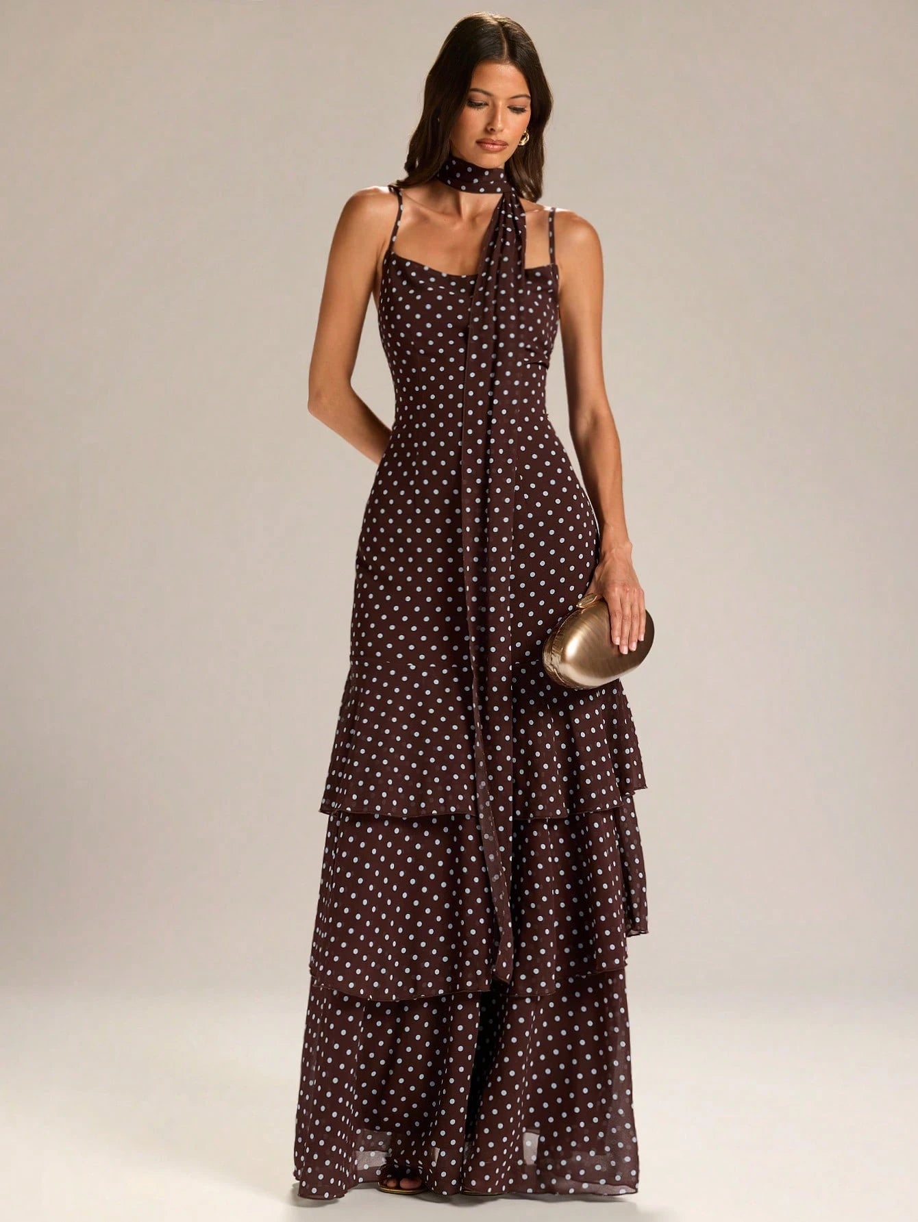BAE Elegant White Polka Dot Summer Birthday Maxi Dress,Women's Spaghetti Strap Ruffle Hem Fishtail Ball Gown, Vintage Date Night Party Clothing