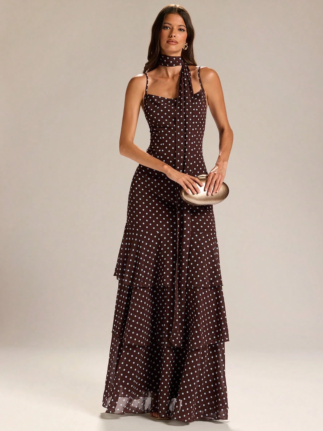 BAE Elegant White Polka Dot Summer Birthday Maxi Dress,Women's Spaghetti Strap Ruffle Hem Fishtail Ball Gown, Vintage Date Night Party Clothing