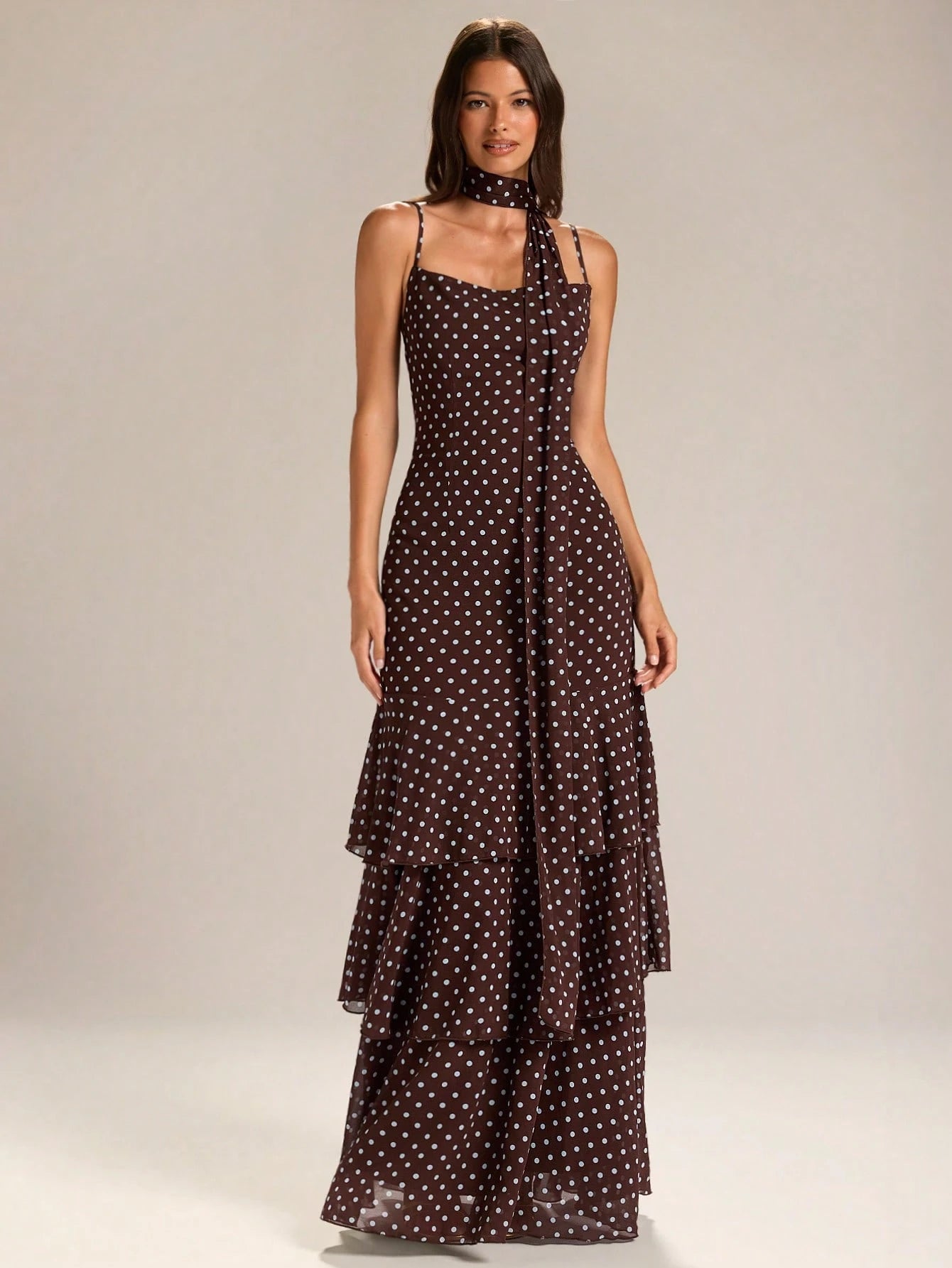 BAE Elegant White Polka Dot Summer Birthday Maxi Dress,Women's Spaghetti Strap Ruffle Hem Fishtail Ball Gown, Vintage Date Night Party Clothing