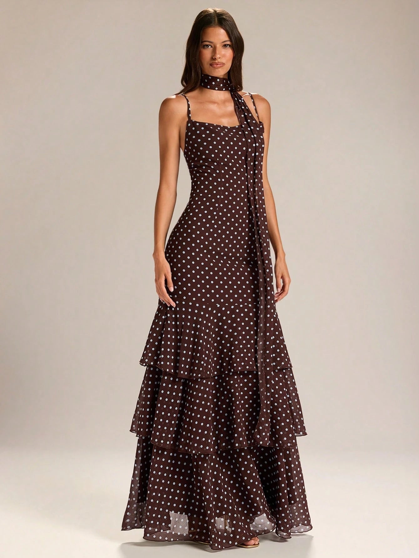 BAE Elegant White Polka Dot Summer Birthday Maxi Dress,Women's Spaghetti Strap Ruffle Hem Fishtail Ball Gown, Vintage Date Night Party Clothing