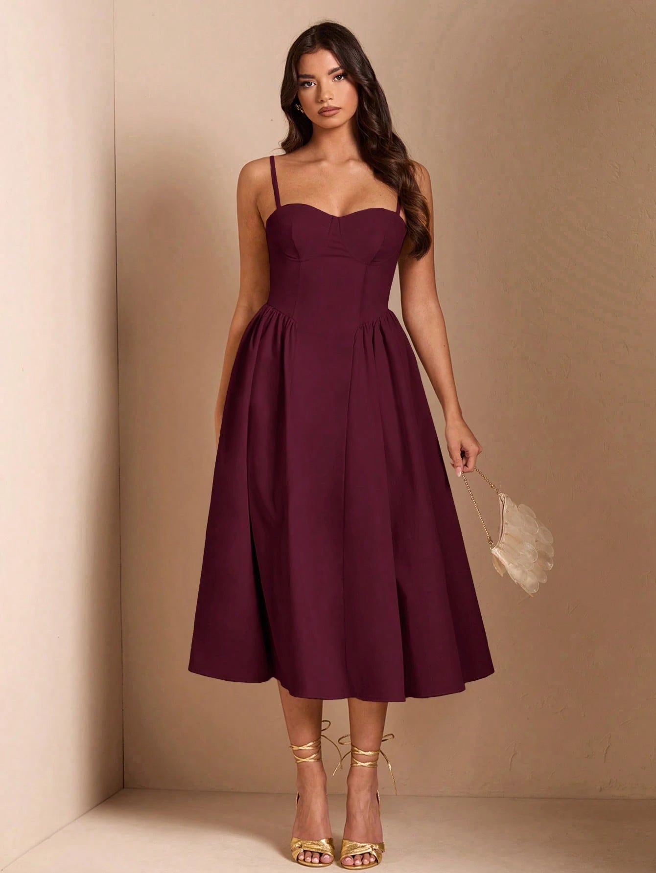 BAE Elegant Women's Spaghetti Strap Long Puff Dress, Suitable For Daily Dates, Outings, Nightclubs, Parties, Autumn Season,Summer Dresses For Women,Dresses For Women Summer
