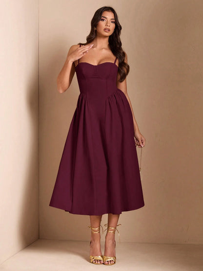 BAE Elegant Women's Spaghetti Strap Long Puff Dress, Suitable For Daily Dates, Outings, Nightclubs, Parties, Autumn Season,Summer Dresses For Women,Dresses For Women Summer