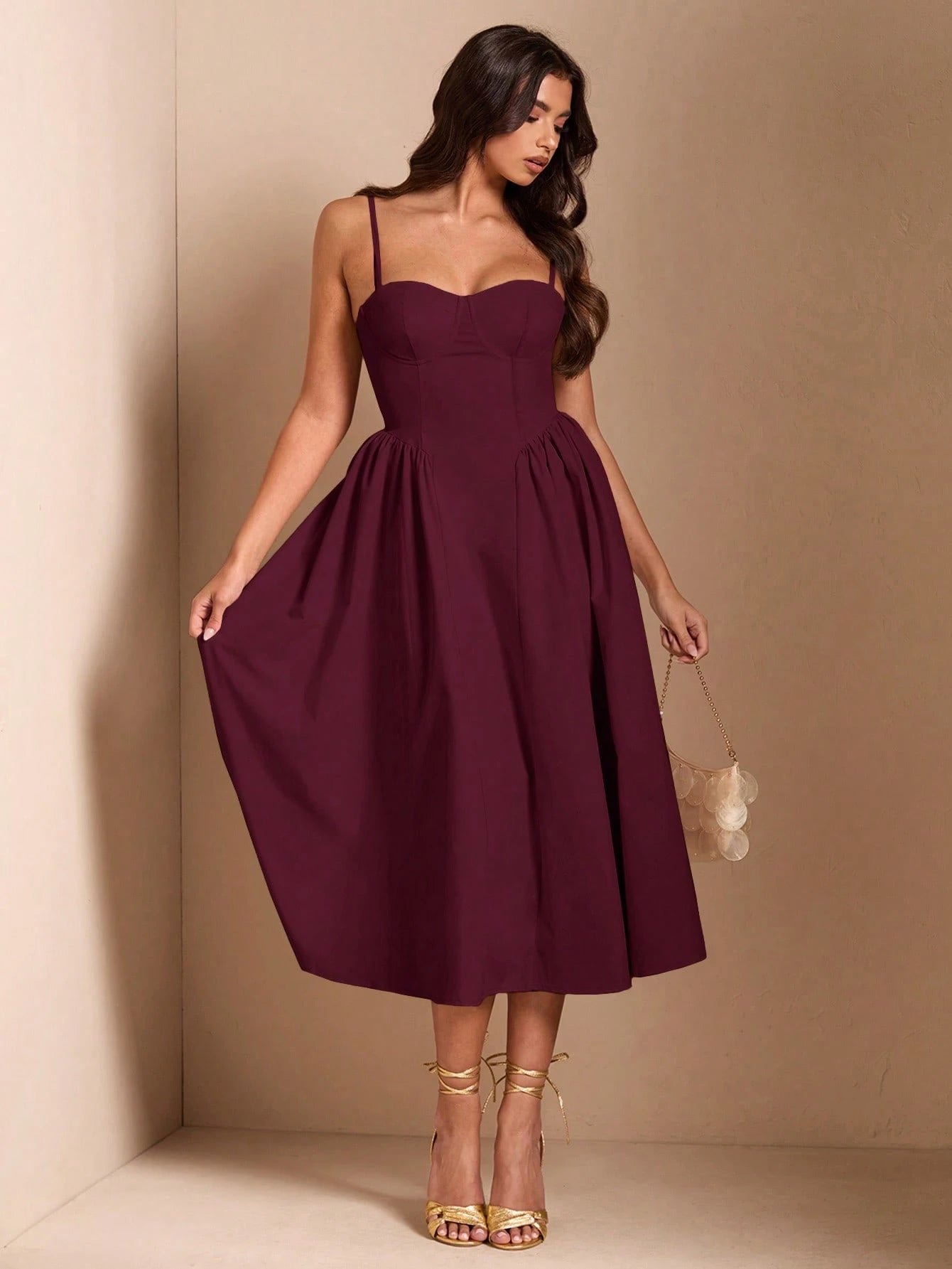 BAE Elegant Women's Spaghetti Strap Long Puff Dress, Suitable For Daily Dates, Outings, Nightclubs, Parties, Autumn Season,Summer Dresses For Women,Dresses For Women Summer